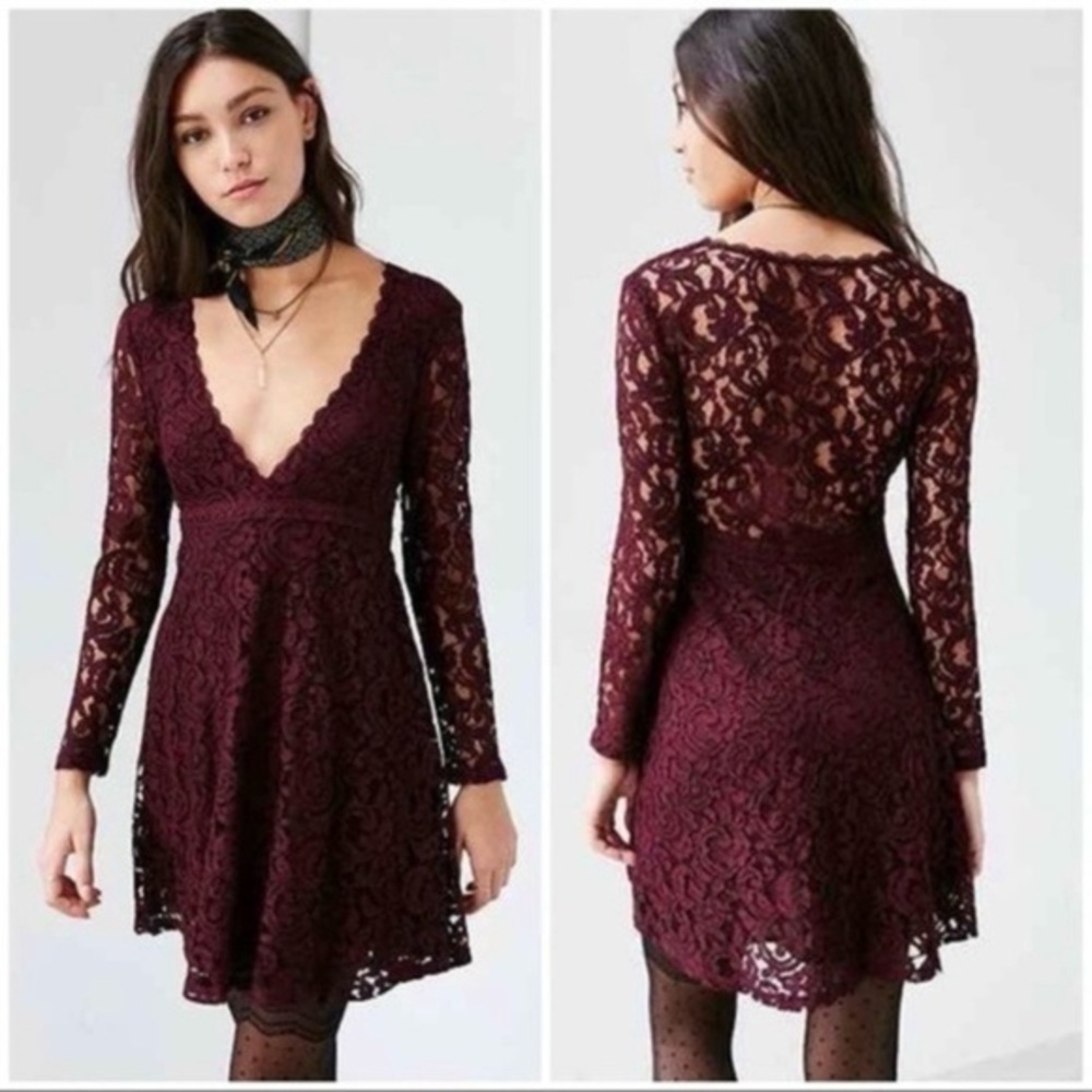 Kimchi Blue Dress Babydoll Lace Maroon Witchy Whimsigoth Size 8